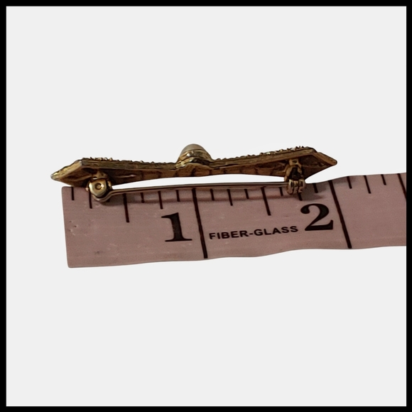 Vintage Rhinestone and Faux Pearl Bar Brooch - Picture 7 of 8